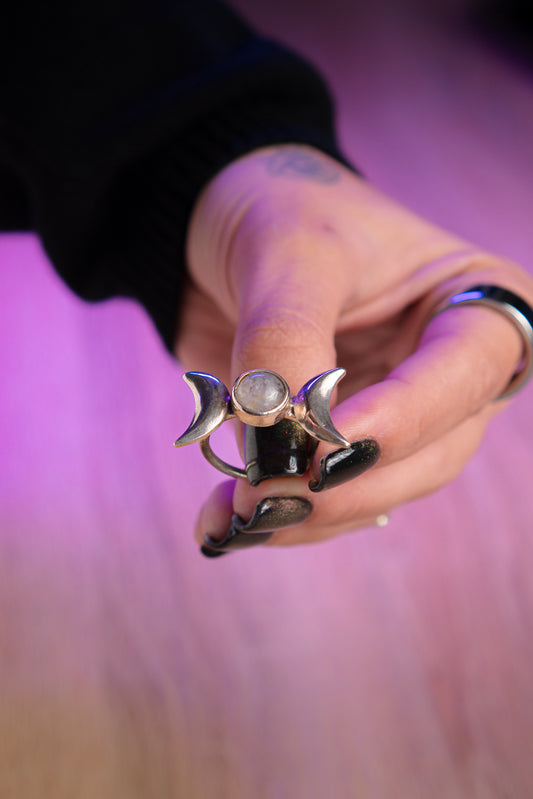 Anillo Triple Diosa de Piedra Lunar
