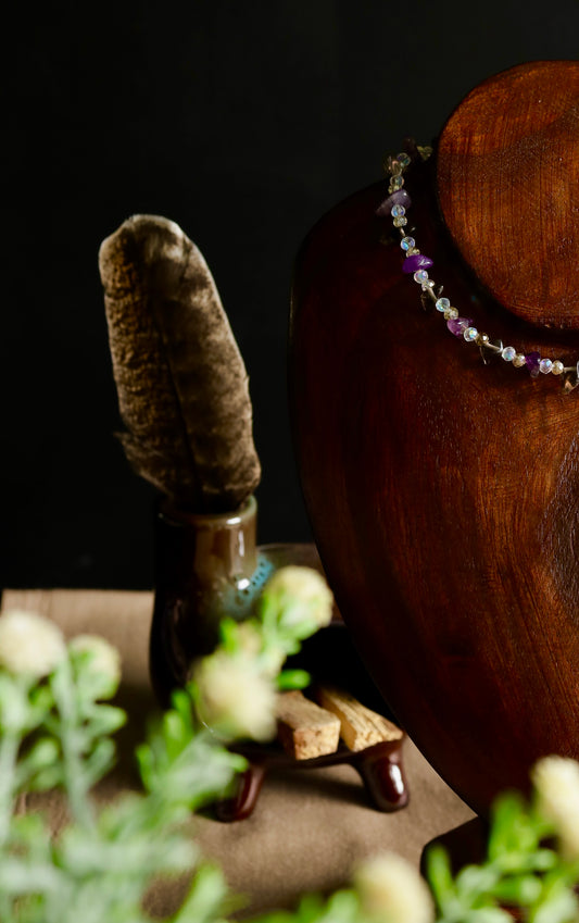 Collar Ritual de Protección Psíquica y Equilibrio Energético – Amatista y Cuarzo Ahumado